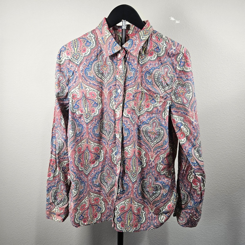 Talbots Button Down Shirt Womens Large Multicolor Paisley Cotton Preppy Classic